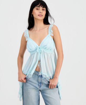 Women's Lace-Trim Handkerchief-Hem Tank Top