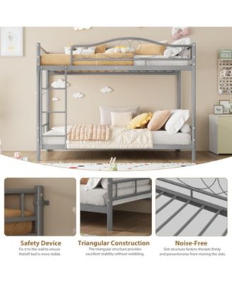 Twin Over Twin Metal Bunk Bed, Heavy Duty with Safety Guardrail & Ladder, 400 Lbs Capacity, Noise-Free