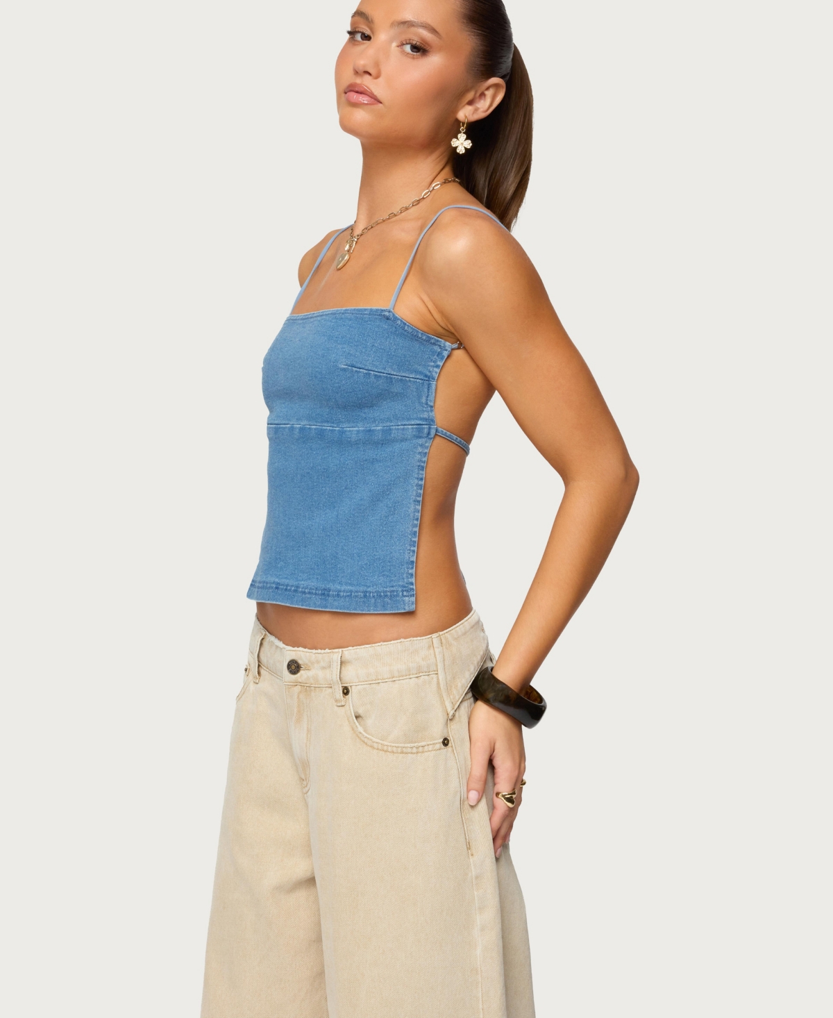 Edikted Women's Conley Backless Denim Top