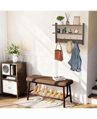 Two-Tier Wall Rack, 17" Shelf, 4 Hooks, Heavy Duty