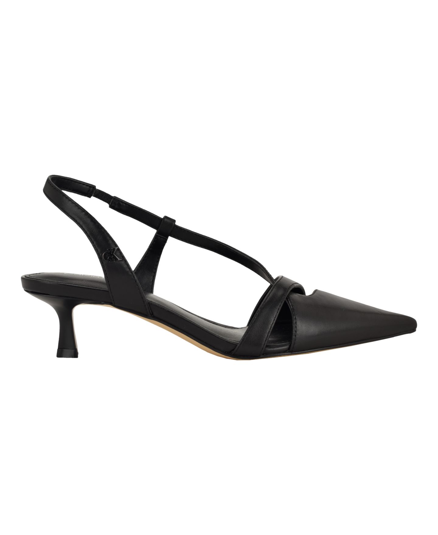 Женские туфли Calvin Klein Arlanna Asymmetrical Kitten Heel Slingback Pumps, цвет: Чёрный кожаный — фото 2