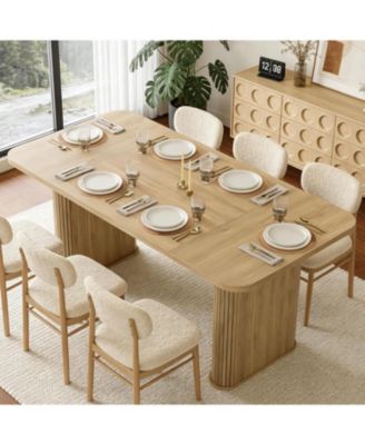 62" Large Dining Table, Set for 6-8 People, Kitchen Dining Table with Grille Design, Suitable for Dining, Home, Office, Living