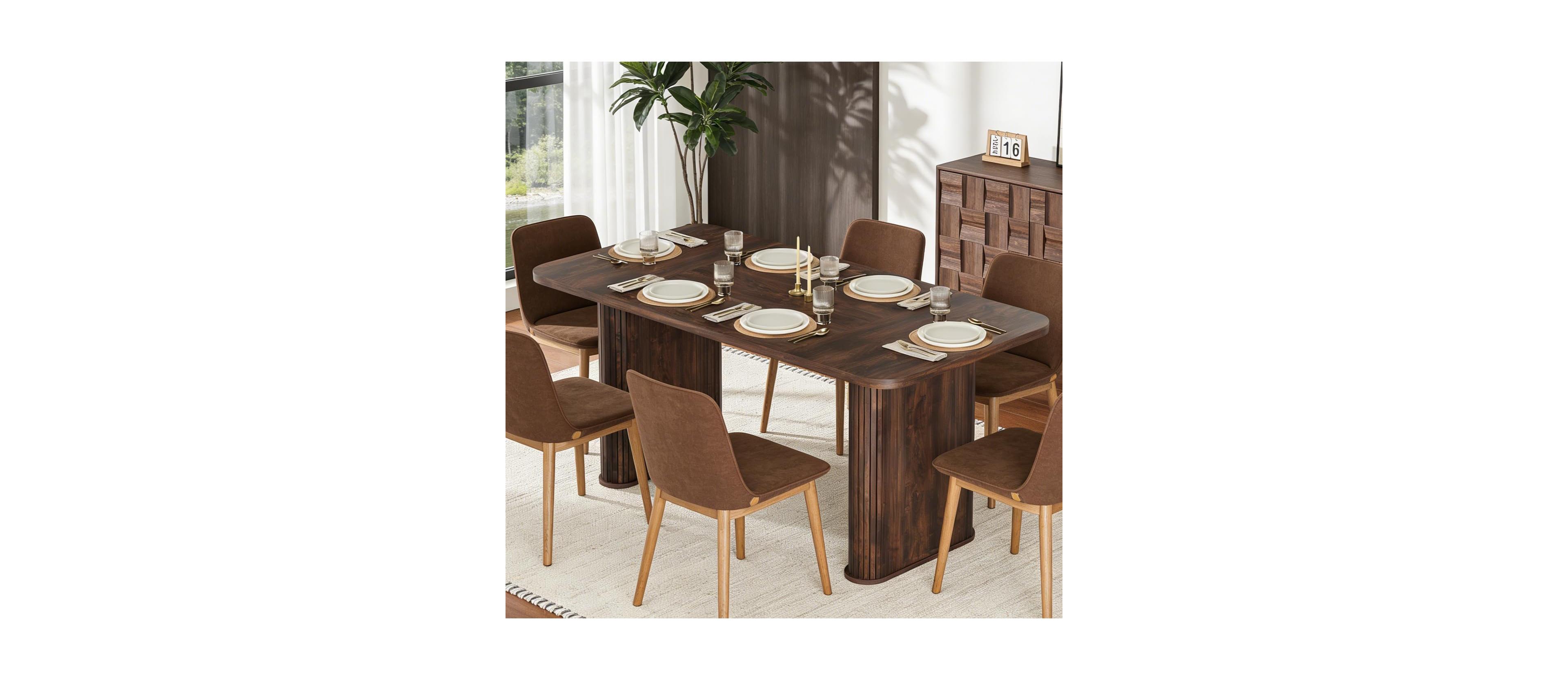 gaomon 62" Large Dining Table, Set for 6-8 People, Kitchen Table with Grille Design, Suitable Dining, Home, Office, Living
