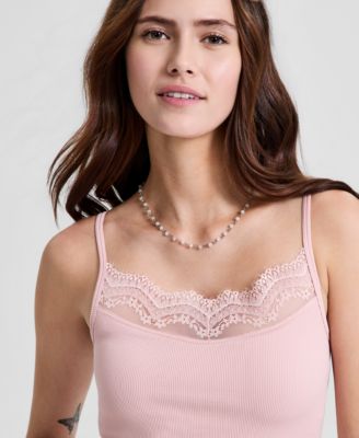 Women's Seamless Lace-Trim Rib-Knit Tank Top