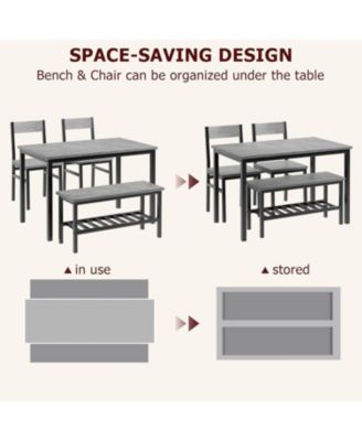 Dining Table Set for 4 with Chairs & Bench, Modern Small-Space Kitchen Table, Metal Frame, Storage Rack