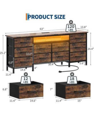 63 Inch TV Stand Dresser with 10 Drawers, Long Entertainment Center for TVs Up to 75 Inch