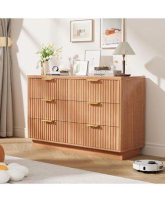 Modern 6 Drawer Dresser for Bedroom, 47 in Wood Chest of Drawers, Compact Nursery Dresser Storage Cabinet