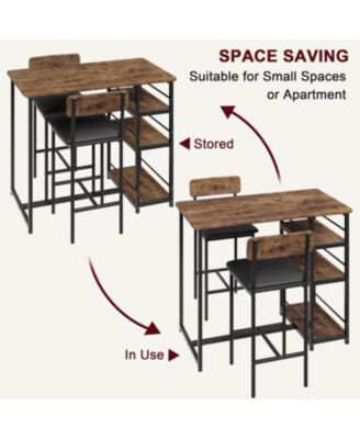3Pcs Dining Table Set for 2, Kitchen Table and Chairs for 2 with 3 Storage Shelves, Pu Cushion Chairs & Thick Wood Top, 3Pcs Dining Table Set