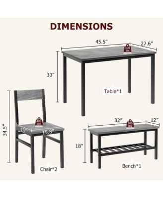 Dining Table and Chairs Set of 4,Kitchen Table and 2 Chair for 4 with Bench,Modern Metal Frame Dining Room Furniture Set