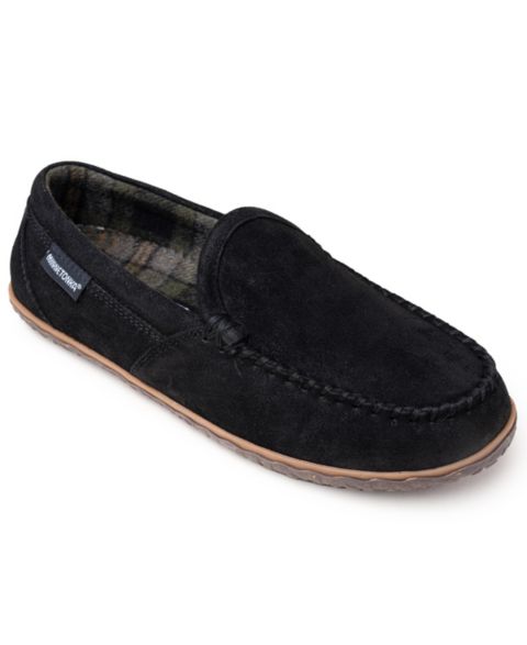 Мужские тапочки Minnetonka Tilden Suede Indoor/Outdoor Slippers, цвет: Чёрный