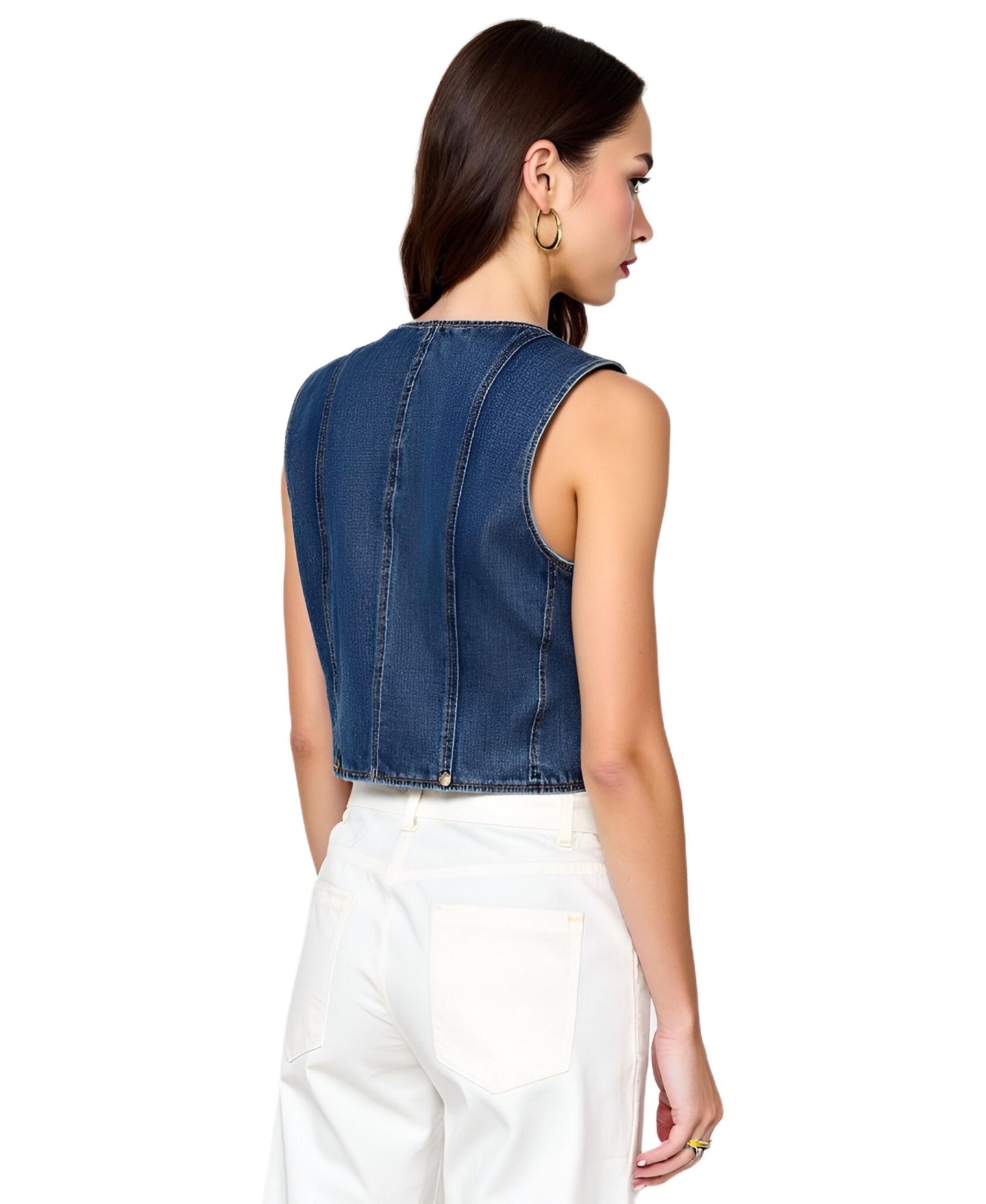 Женский жилет Modenaire V-Neck Button-Front Angled Hem Denim, цвет: Синий — фото 3