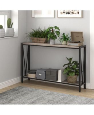 Console Table, 43.0" Entryway Table with Storage, Industrial Sofa Table with V Design, 2-Tier Narrow Console Table