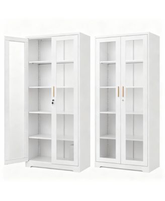 Tempered Glass Cabinet, Thickened Metal, Storage & Display, Safety Lock, Easy Assembly
