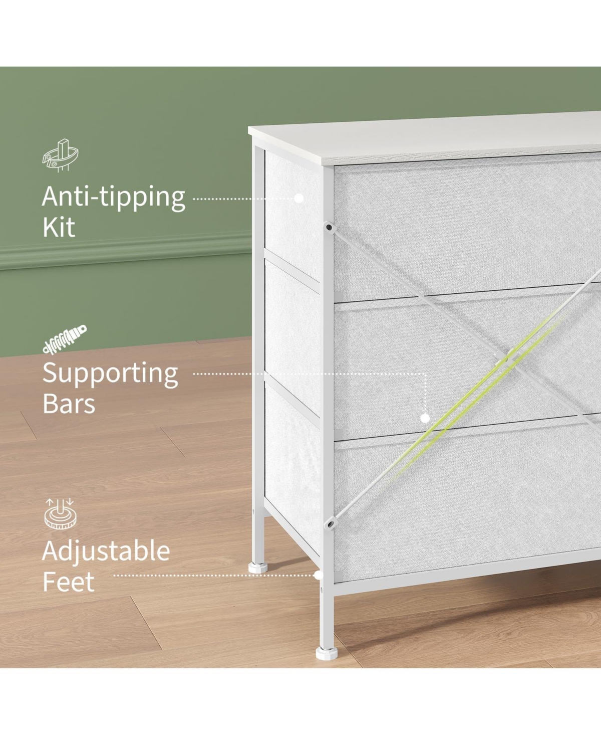 gaomon 8 Drawer Fabric Dresser Tv Stand with Wooden Top,Metal Frame Storage Chest,Wide Closet Organizer for Bedroom Living Room