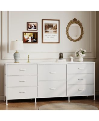 8 Drawer Fabric Dresser TV Stand with Wooden Top,Metal Frame Storage Chest,Wide Closet Organizer for Bedroom Living Room