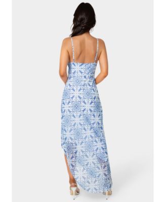 Women's Printed Chiffon Cowl Assy Maxi Dress