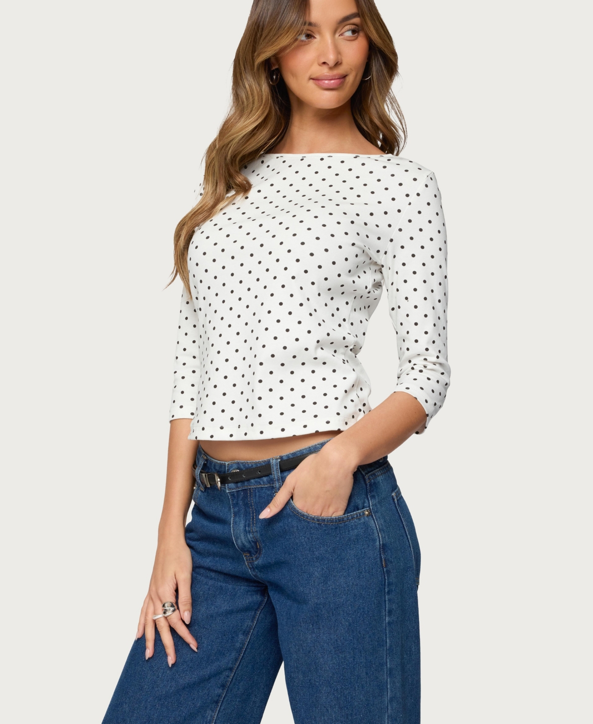 Edikted Women's Lela Polka Dot Quarter Sleeve Top