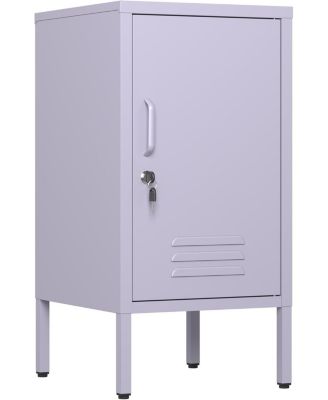 Metal Locker Nightstand with Door & Shelf, Modern Steel Bedside Cabinet, Lockable Single Door, Easy Assembly