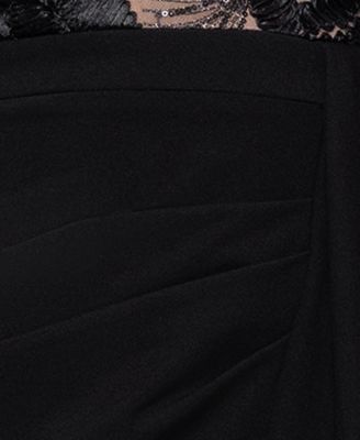 Petite Mixed Media Ruffle Ball Gown Dress