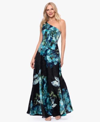 Petite Printed One-Shoulder Ball Gown Dress