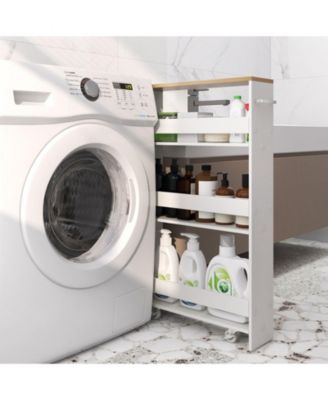 Slim Kitchen Storage Cart with Handle, Mobile Rolling Shelving Organizer