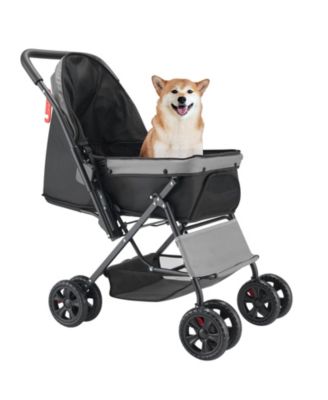 4-Wheel Pet Stroller: Foldable & Reversible, Supports Up to 44lbs for Dogs & Cats - Travel Ready