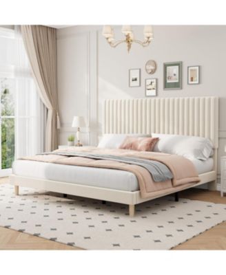 Wooden Platform Bed Frame with Storage Headboard & Raised Footboard, No Box Spring Needed