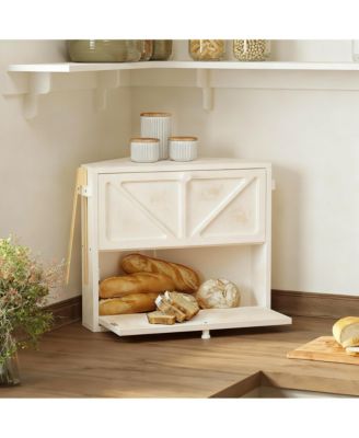 Double-Tier Rustic Bread Box for Kitchen, Corner Fit, Large Capacity