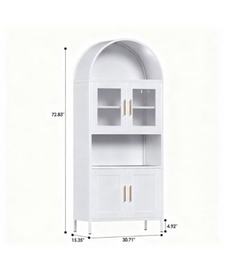 Metal Arched Kitchen Cabinet 4 Doors - Glass & Metal, Adjustable Shelves, Moisture-Proof