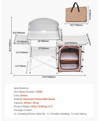 Outdoor 2-Tier Kitchen Cook Table with Zippered Bag, Portable Folding Table for BBQ, Party and Camping