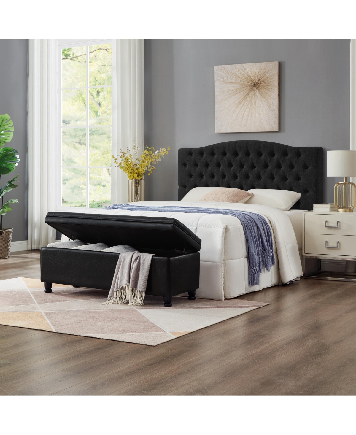 Simplie Fun Black Faux Leather Storage Bench