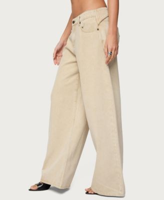 Women's Buttoned Belt Low Rise Baggy Jeans