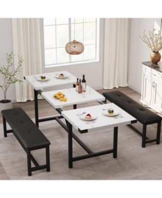 Extendable Dining Table Set for 4-6 Rectangle Large Extendable Kitchen Table with 2 Upholstered Benches