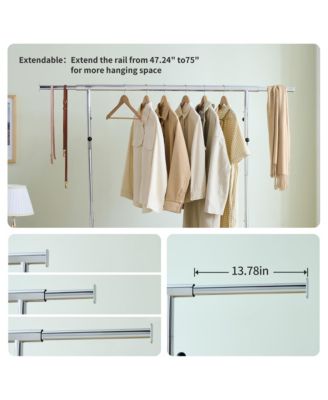 Heavy Duty Clothing Rack, Collapsible and Portable Hanging Rack, Rolling Garment Rack with Wheels and Mesh Shelf, 600LBS Capacity for Bedroom