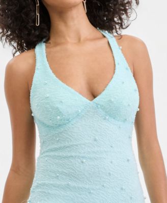 Juniors' V-Neck Low-Back Bead-Embellished Gown 