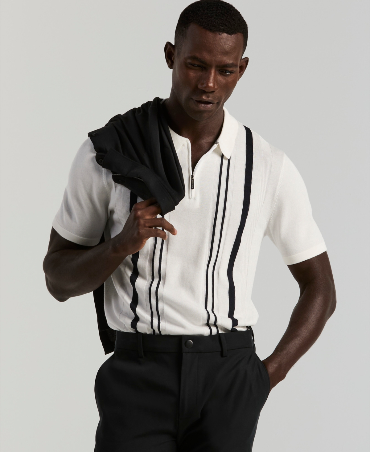 Perry Ellis Men's Stripe Zip Polo Shirt