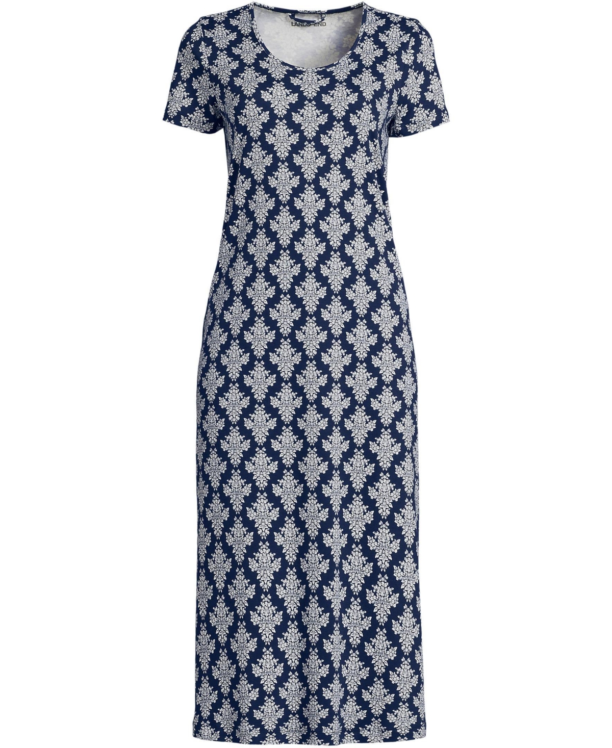 Lands' End Women's Tall Cotton Short Sleeve Midcalf Nightgown