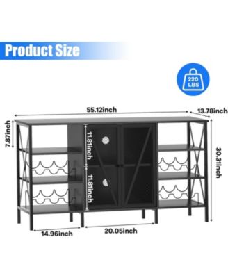 Farmhouse Wine Bar Cabinet with Wine Rack and Glass Holder Rustic Coffee Bar with Led Light Metal Sideboard and Liquor Table Cabinet