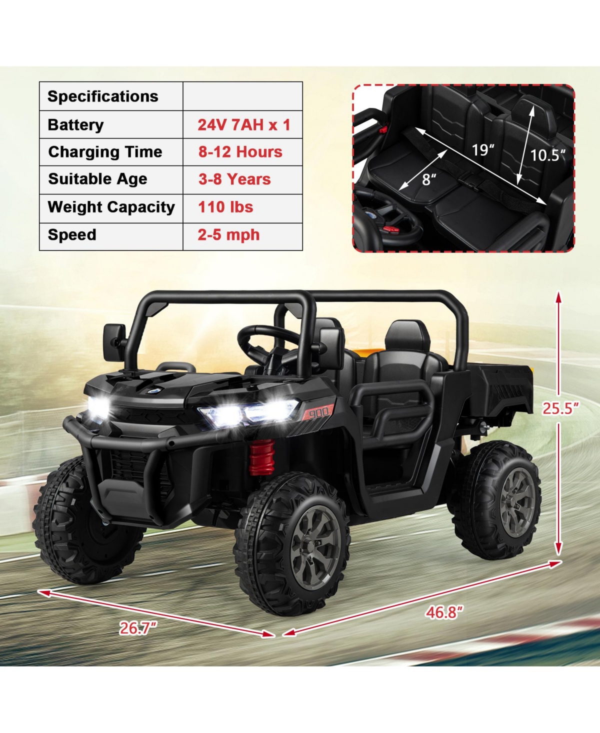 Mecale 24V Ride On Kids Car with Dump Bed and Remote Control