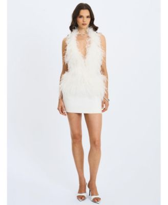 Women's Quisten Feathered Plunging Halter Mini Dress