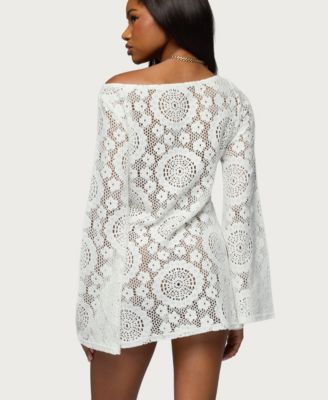 Women's Off Shoulder Sheer Lace Mini Dress