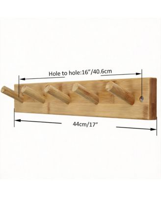 Bamboo 5-Peg Wall Rack for Coats, Hats, Towels