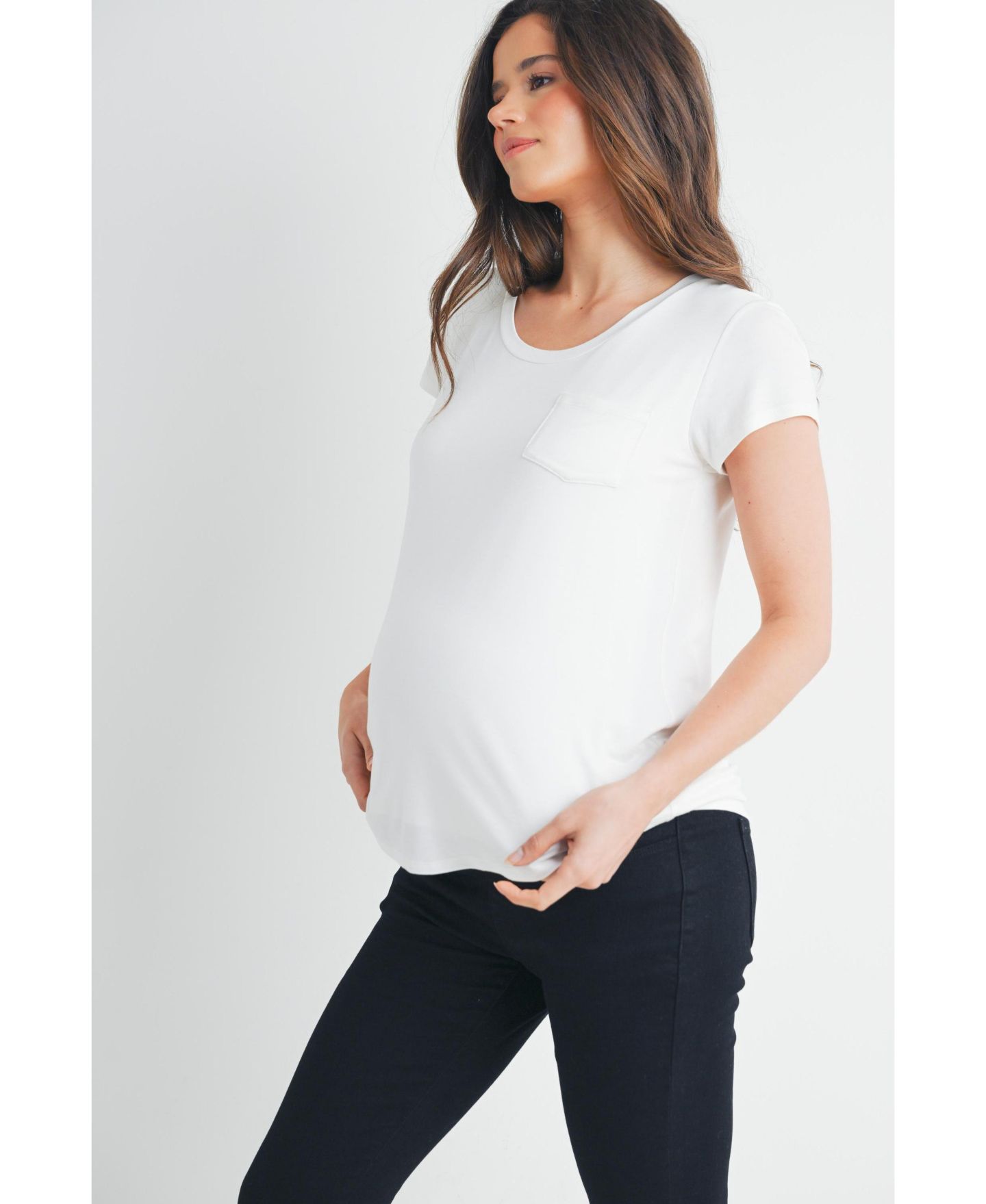 Женская футболка Hello Miz Maternity Scoop-Neck Short-Sleeve Nursing, цвет: Слоновая кость — фото 2