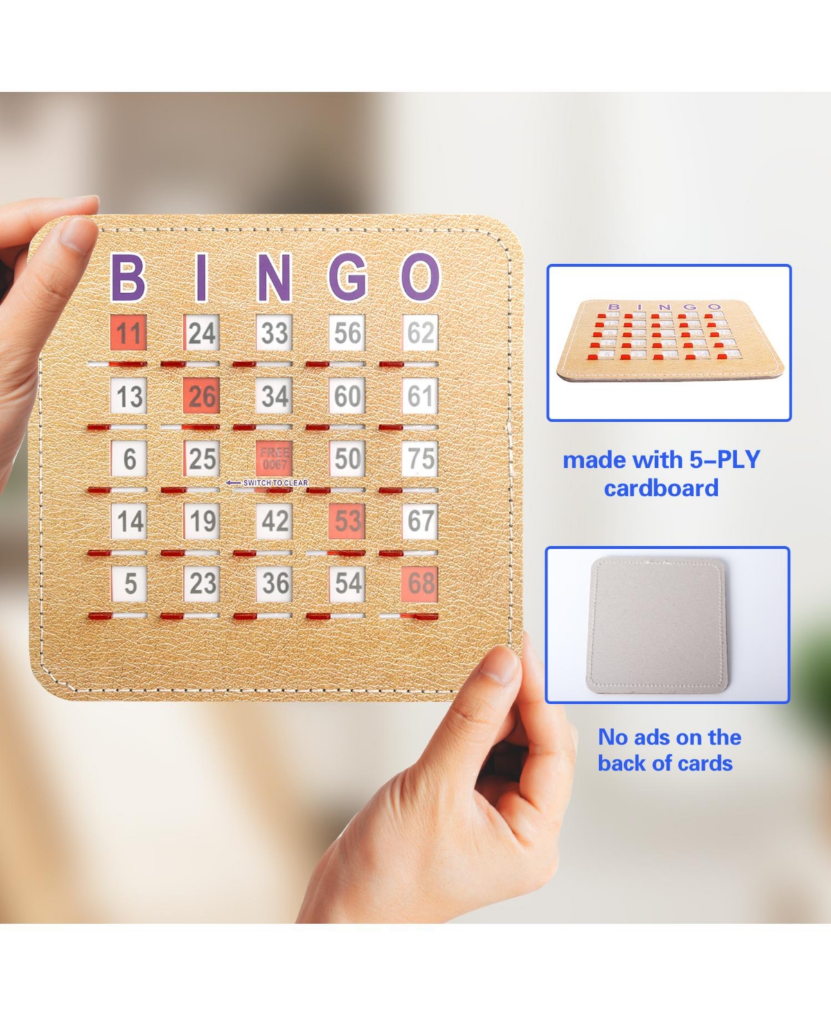 Gse Games & Sports Expert 5Ply Stitched Shutter Bingo Cards, Finger-Tip Shutter Slide Bingo Cards