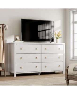 6 Dresser for Bedroom, Modern Wide Drawer Dresser with Storage, Wooden Closet Dressers Chest of Drawers Freestanding