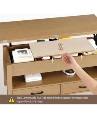 40" Coffee Table Lift Top, Multi-Function Convertible Coffee Table with Drawers and Hidden Compartment, Converts to Dining Table for Living