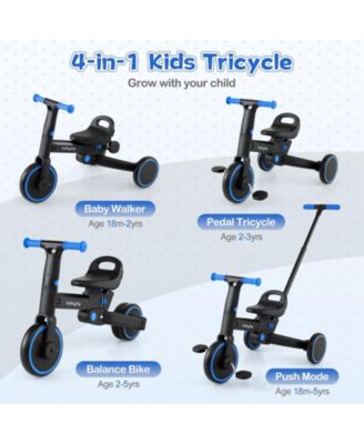 4-in-1 Foldable Toddler Tricycle with Push Handle with Adjustable Seat