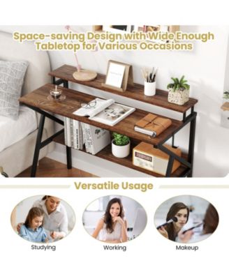 Small Space Computer Desk with Monitor Stand and Storage Shelf, Study Workstation