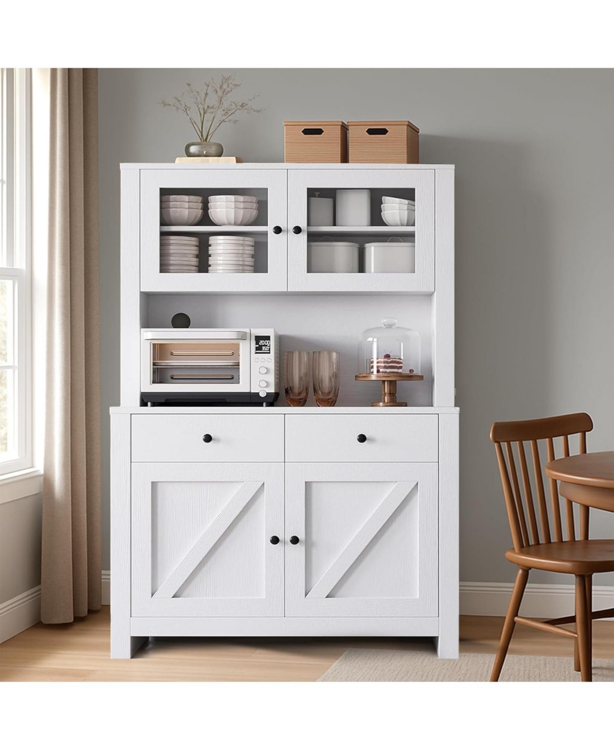 gaomon 63" Tall Kitchen Pantry Cabinet with Drawers, Hutch & Glass Doors