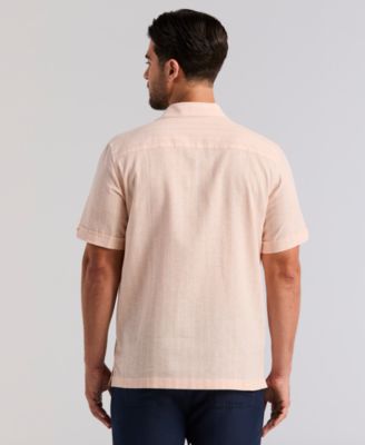 Men's Linen Engineered Striped Short-Sleeve Shirt